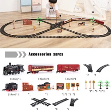 Tren Eléctrico de simulación para niños, bloques de construcción, modelo locomotor clásico, juguete de tren de vapor Retro con sonido LED