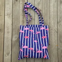 YILE хлопок лен эко хозяйственная сумка на плечо Фламинго белая полоса синий L81022a