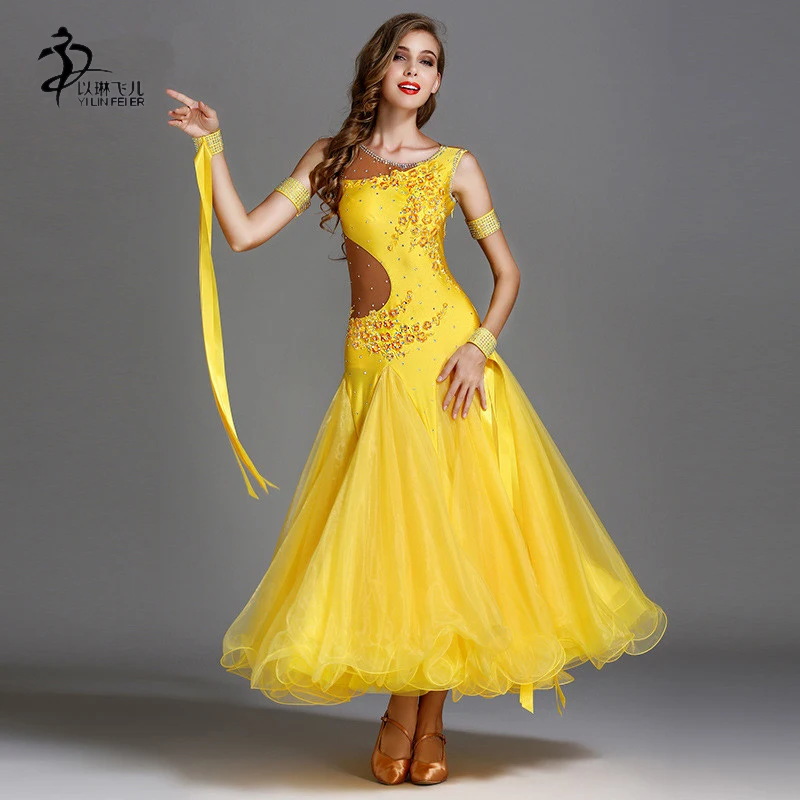 

Rhinestones Ballroom Dance Competition Dress Standard Modern Dance Costume Ballroom Waltz Luminous Dance Dress