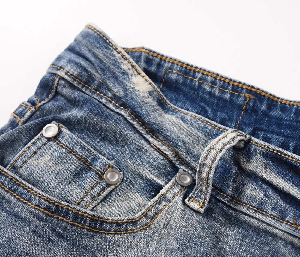 Wycbk 2018 синий Рваные джинсы Для мужчин с отверстиями джинсовые в стиле хип-хоп брюк молния Жан брюки Поцарапанные Джинсы