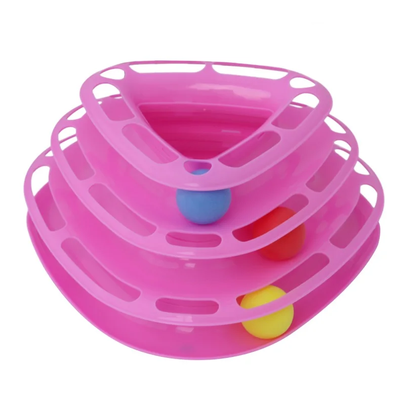 Новая игрушка для кошек Интерактивная интеллектуальная Тройная игра диск для домашних животных забавная кошка игрушечные мячи для домашних животных - Цвет: Розовый