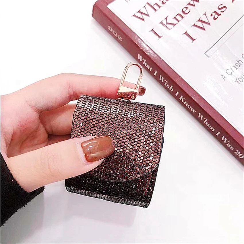 PINK LIPS Sequin Bling Case Earphones For Apple Airpods Bluetooth Wireless Earphone Protective Skin Cover For AirPods Ear Bag (3)_