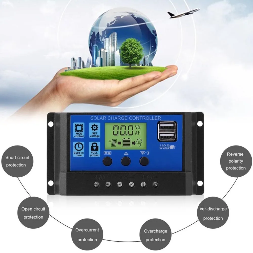 

Solar Charge Controller Display Dual USB Solar Charger Photovoltaic LED Street Lighting Battery Charging With LCD 10A/20A/30A