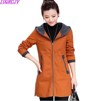 

Women Trench Coats New Spring Autumn Hooded Outerwear Tops Plue size Female Windbreaker Middle-aged Mother Basic coat IOQRCJV Z1