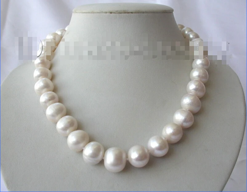 

FREE shipping>>>> stunning big 13mm round white freshwater cultured pearl necklace h739