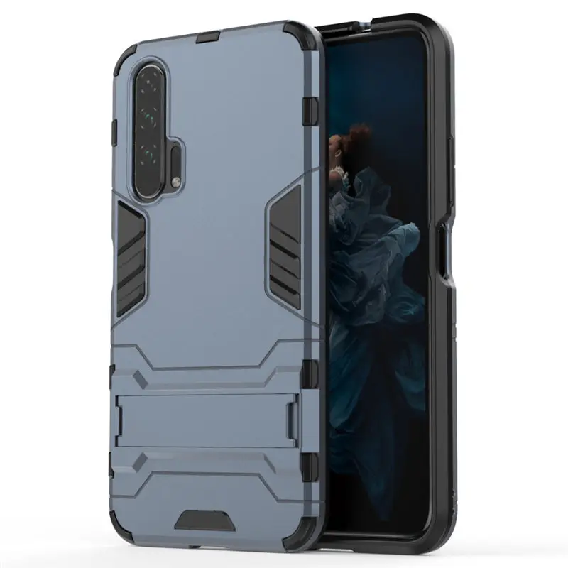 50pcs/lot Hybrid 2 in 1 Hard PC+TPU Back Case For Huawei Honor20 Honor 20 Pro With Stand Flexible Armor - Цвет: Темно-синий