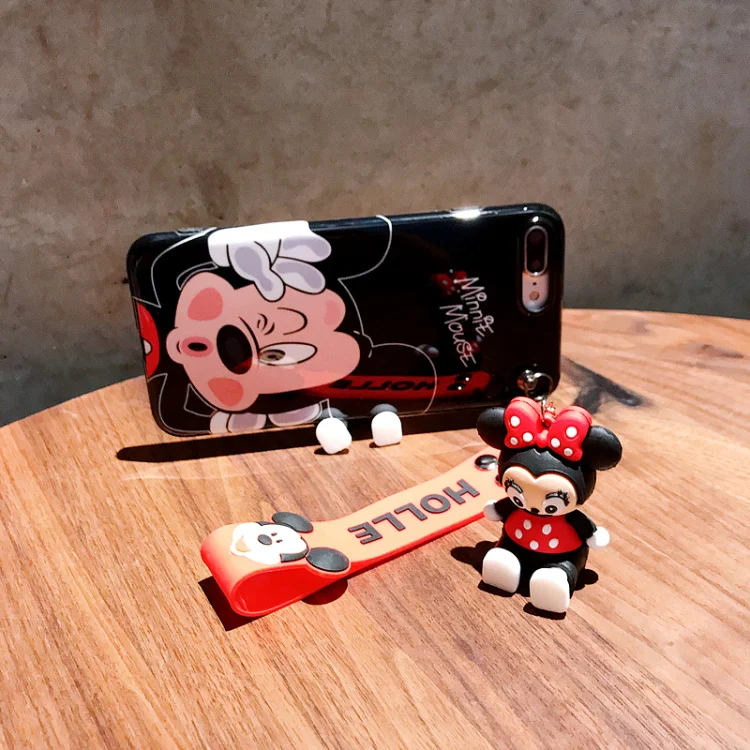 

Super cute cartoon Mickey Minnie Doll lanyard+silicone personality drop case for iphone 6 7 8 Plus X XR XS MAS phone cover capa