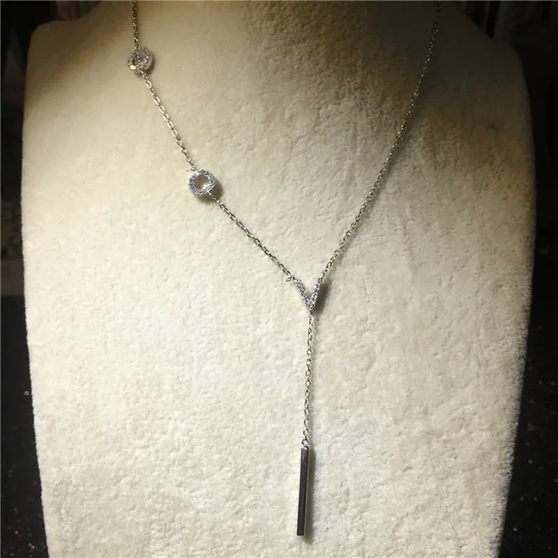 LUKENI дизайн личности модные женские S925 серебро инкрустация Циркон геометрический ожерелья с буквой ювелирные изделия