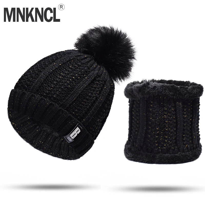 

MNKNCL 2018 New Pom Poms Winter Hat for Women Fashion Warm Knitted Hat Beanies Cap Brand Thick Female Caps