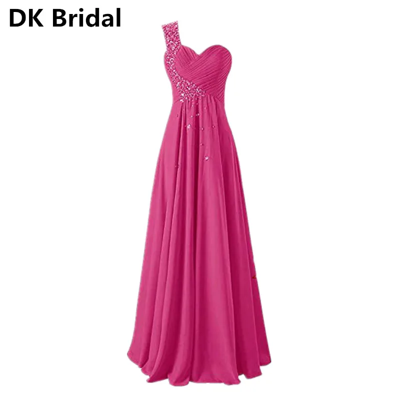

2019 Fashion One-Shoulder With Crystals Evening Dress Long Chiffon Sweetheart Vestidos De Fiesta Elegantes Party Dress