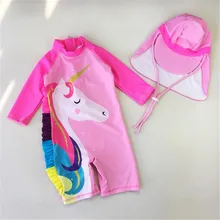 Лидер продаж, детский купальник, костюмы для косплея единорога,, весенний солнцезащитный комбинезон для девочек, одежда для плавания с длинными рукавами, розовый комплект для детей