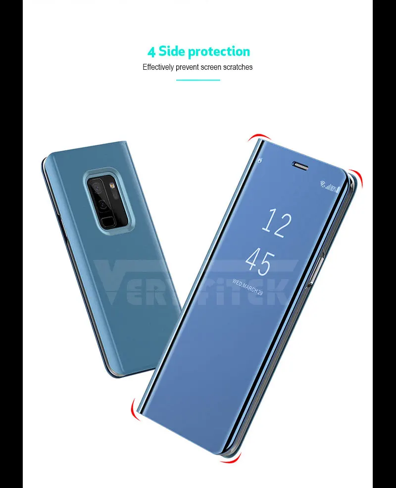 For Samsung Galaxy S9 S8 Plus S7 S6 edge A8 2018 Case Luxury Flip Stand Clear View Mirror Phone Cover For iphone X 8 7 6s 6 plus (10)