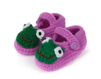 

1 Pair Lovely soft-soled baby boys girls cartoon frog colors manual knit toddler shoes children's crib shoes 11cm