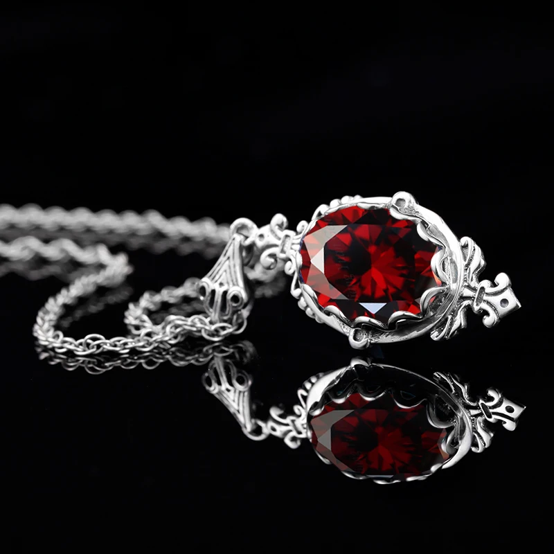 Trendy Solid 925 Sterling Silver Garnet Necklace Pendant For Women Stone  Statement Wedding Vintage Jewelry Gifts Christmas Trend