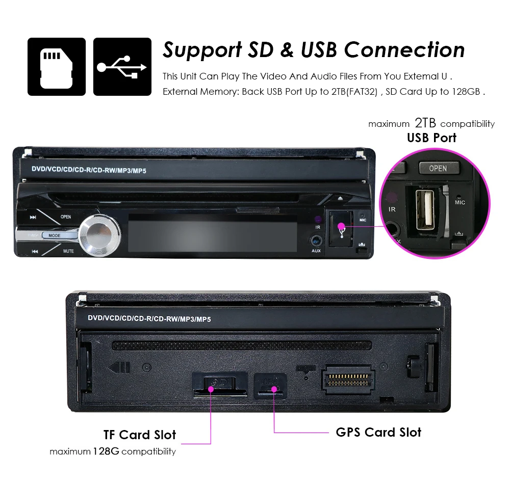 Один 1 din мультимедийный плеер стерео аудио Bluetooth автомобильный Радио gps SD 1DIN " Универсальный Выдвижной авторадио FM USB MP3 плеер