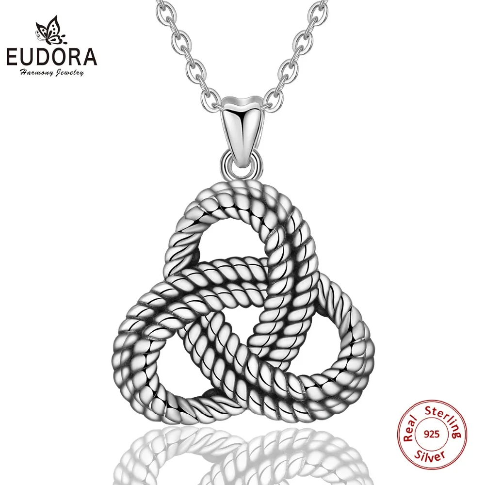 

EUDORA Unique 925 Sterling Silver Celtics Eternity Knot Pendant Necklace For Women Oxidized sliver Jewelry Birthday Gift D256