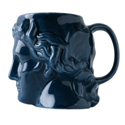 1 Pcs 3D Style Sculpture Ceramic Mug Coffee Tea Milk Drinking Cups Coffee Mug for Office Novelty Gift David Mug - Цвет: Blue