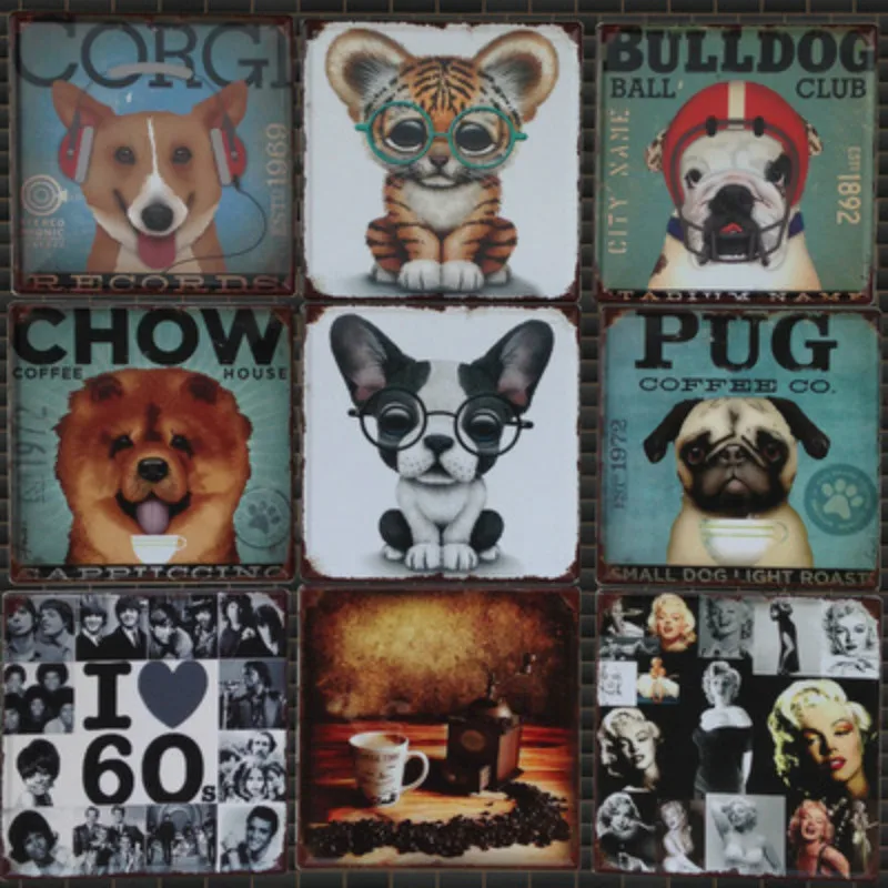 

New creative pet dog retro metal painting bar restaurant cafe home shop wall decoration painting personality wall decoration