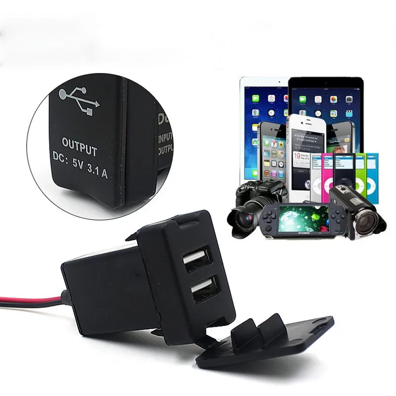 Car 12V 24V To 5V 3.1A Dual USB Ports Dashboard Mount Charger For