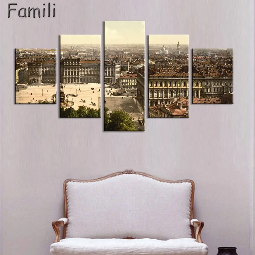 Night View of Prague Castle 3 Panels Wall Art Canvas Paintings Wall