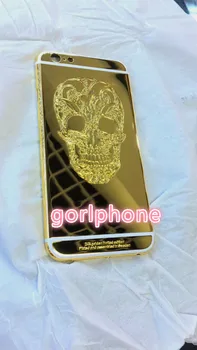 

high Quality Middle Frame Rear Door Housing for iphone 6/6s plus 24k real Gold Chassis Back Cover with skull design