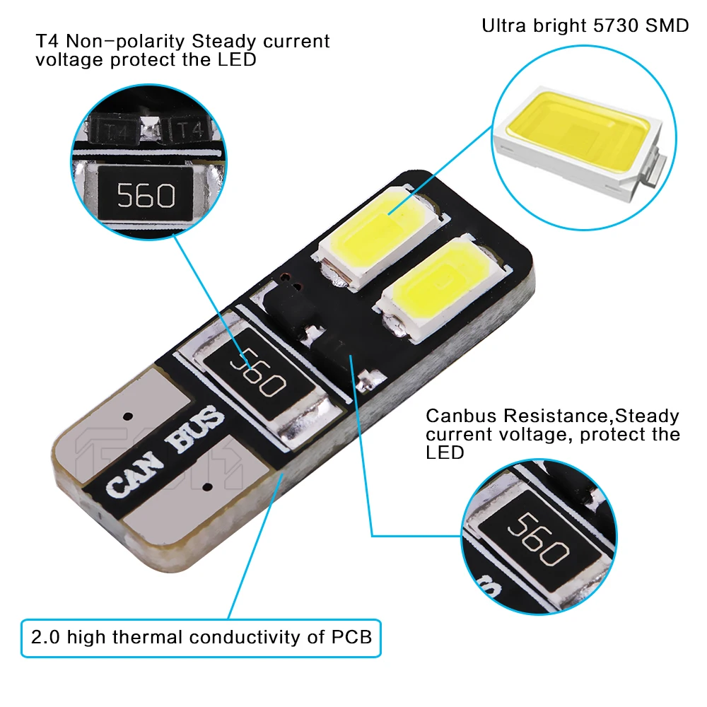 Супер яркий светодиодный 10 шт./лот авто светодиодный T10 светодиодный canbus W5W t10 4smd 5630 5730 светодиодный светильник с can-bus T10 4 Светодиодный лампа без ошибок светодиодный светильник