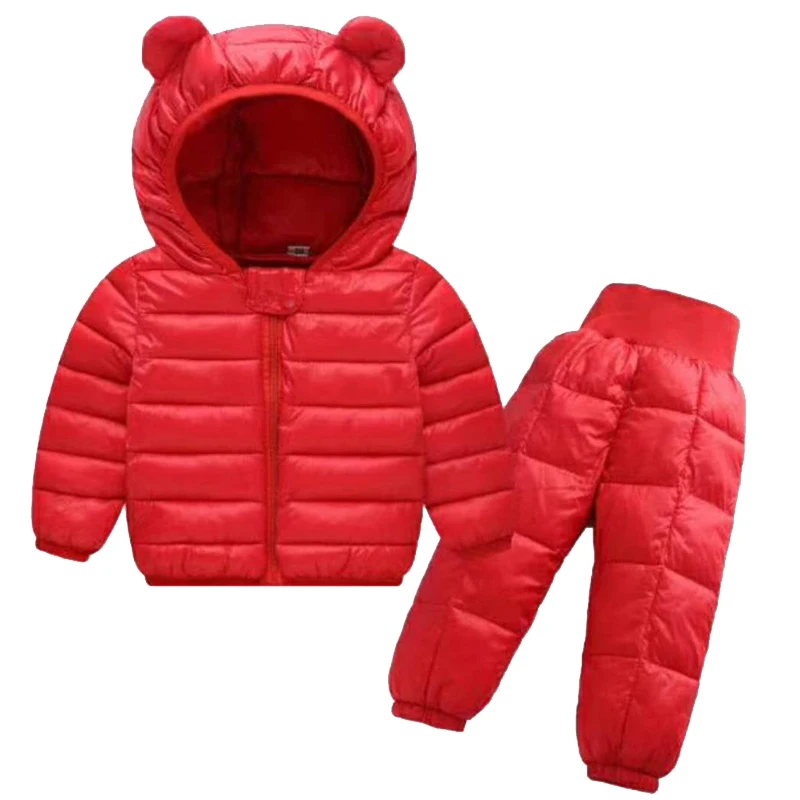 Baby Winter Coat+Pants Set Kids Casual Solid Hooded Down Jacket Overalls Snow Suit Warm Clothes For Children Boys Girls Body