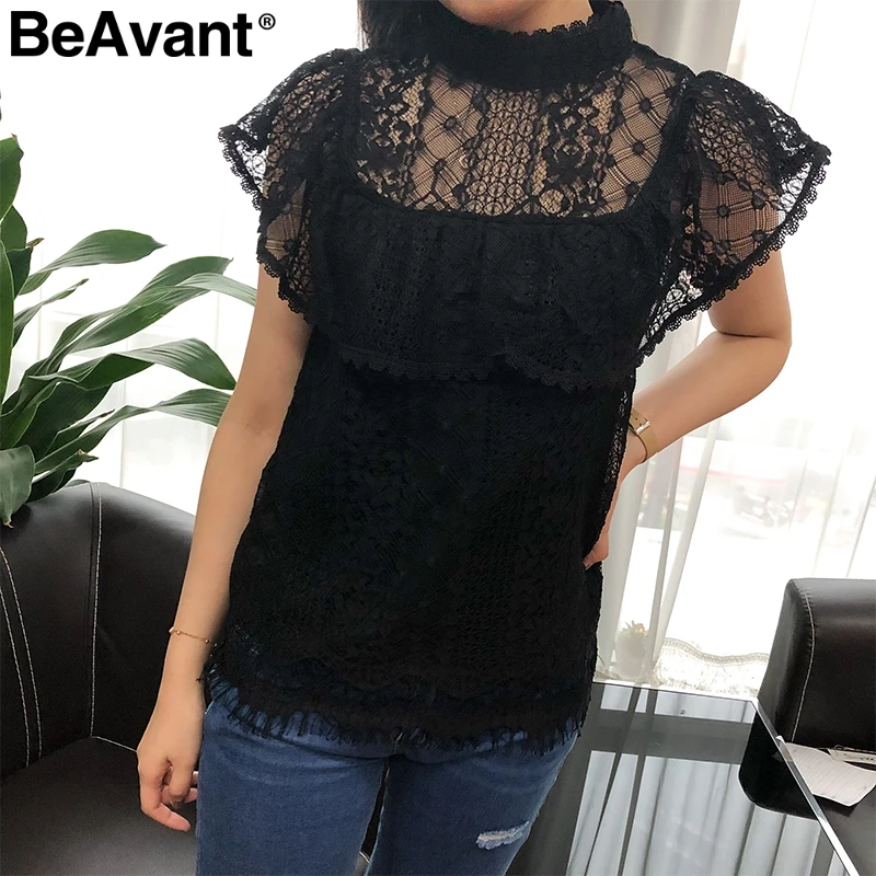 BeAvant винтажные кружевные женские блузки с рюшами и топы белая блузка вышивкой
