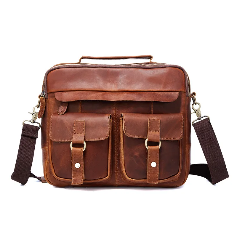 

High Grade Vintage Crazy Horse Leather Men Handbag Retro Genuine Cow Leather Shoulder Messenger Bag Casual Men's Leather handbag