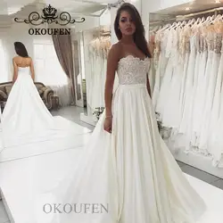 Винтажное свадебное платье трапециевидной формы 2020 белый кружевной топ и атласная юбка милое длинное платье для невесты для женщин Vestido De