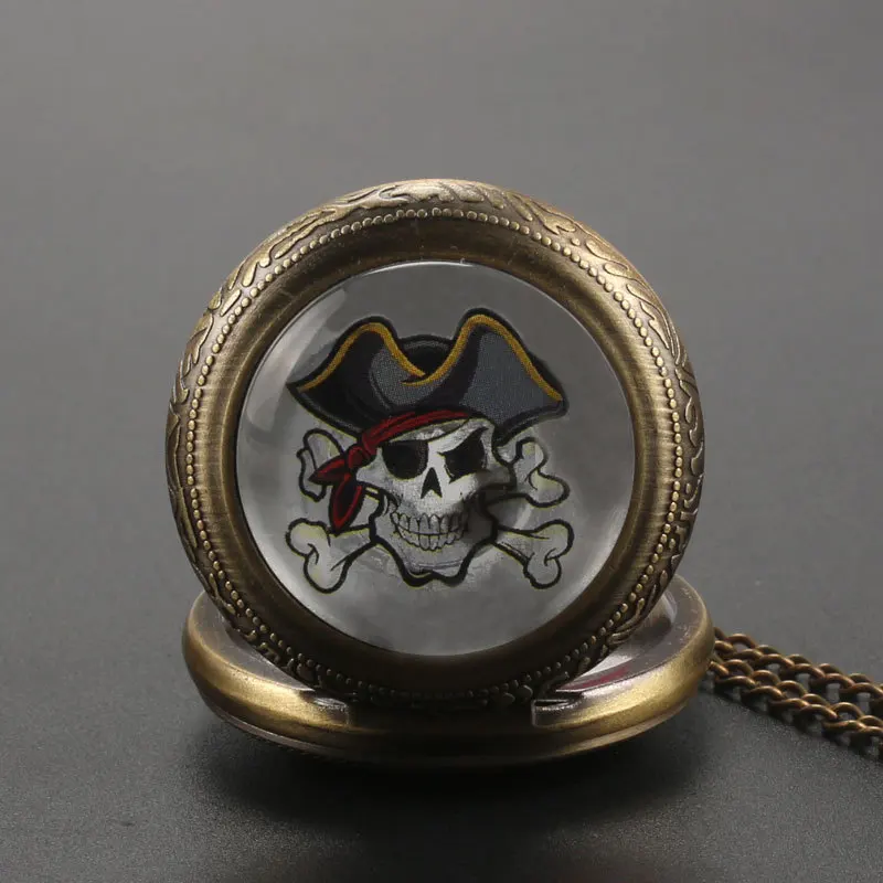 Модные Медь Пираты Карибского моря Awesome череп кварцевые карманные часы мужские мальчиков Цепочки и ожерелья подвеска подарки reloj de bolsillo
