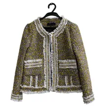 Модный Подиум Бисер женские с круглым вырезом твид пальто весна-осень элегантные куртки Chic ПР короткое пальто S309