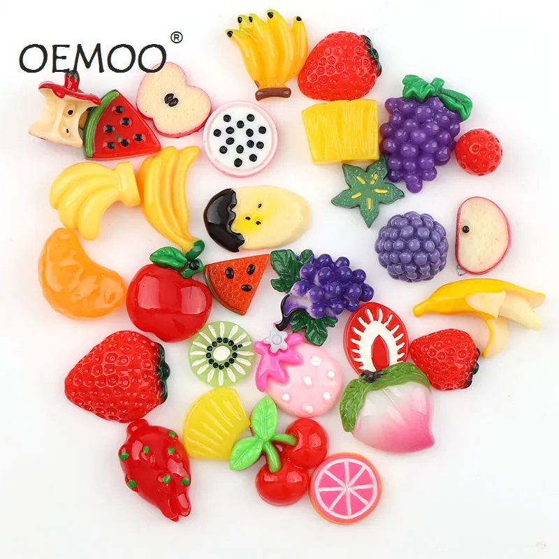 

30PC Mix Fruit Resin Cabochon Flat Back Banana Cherry Straw Miniature Artificial Decorative Craft Play DollHouse Toy