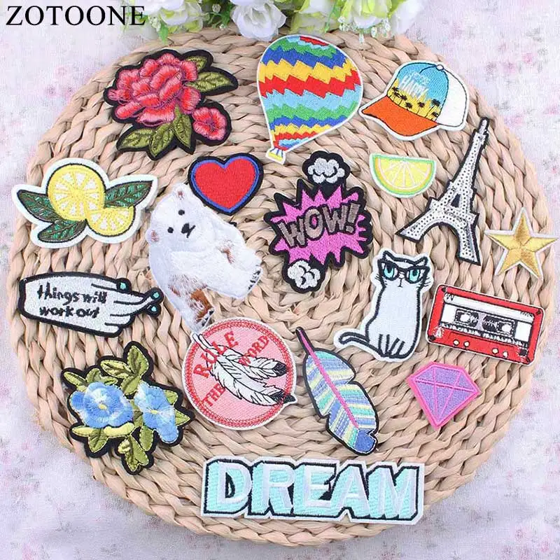 

Prajna 19PCS Mixed Patch Set Red Rose Flower Heart Embroidered Patches Silver Eiffel Tower Color Hot Hot Air Balloon Patch A