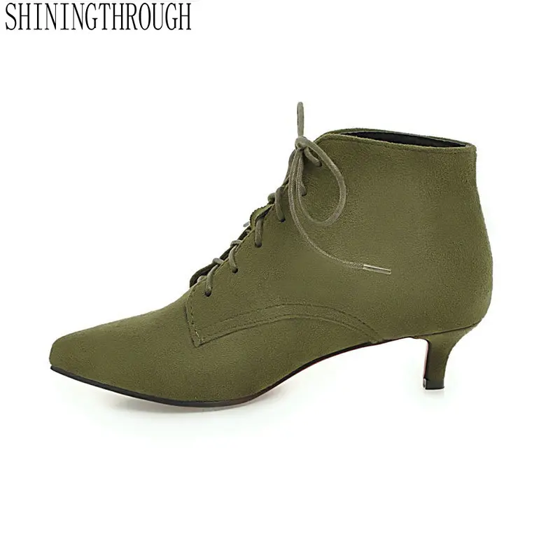 

2019 women fashion erogenous ankle women boots pointed toe lace UP 4cm med heel spring autumn casual party shoes