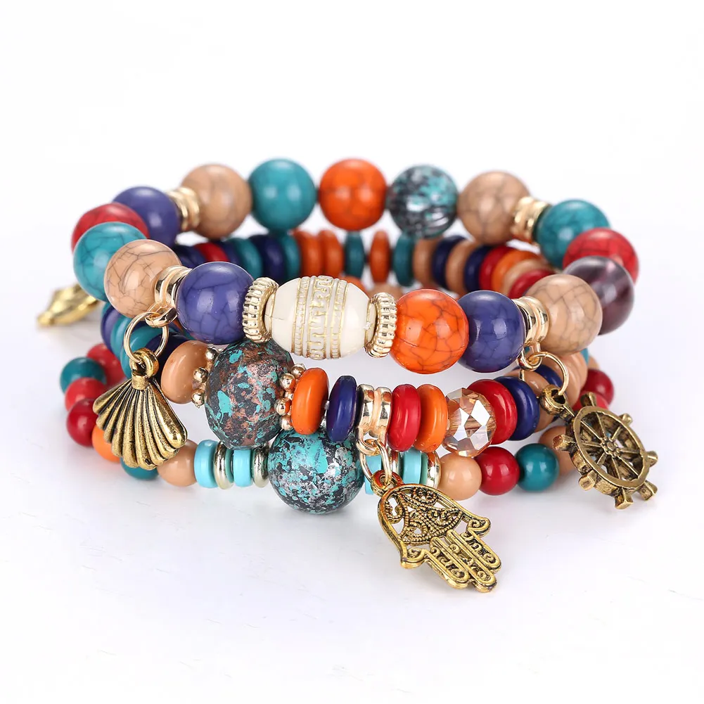 

Women Bohemia Charms Multi Layers Bracelet Vintage Ethnic Beads Bracelets Jewelry Gifts LL@17