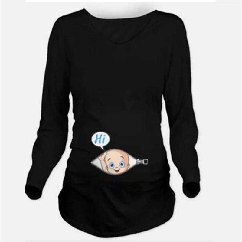 Autumn Maternity T-shirts Tees Women Cute Maternity Clothes Tops Funny Pregnancy Long Sleeve T shirts Pregnant Women Plus Size