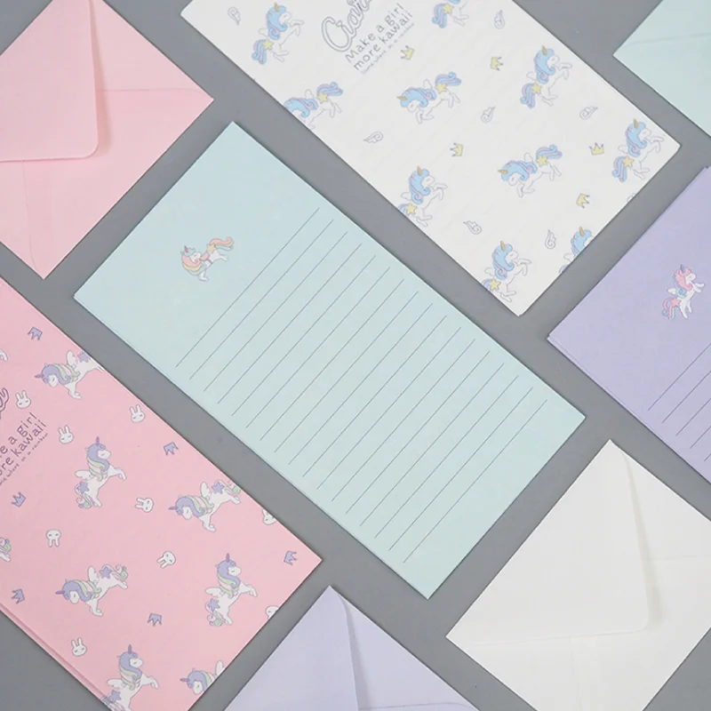 

9 Pcs/pack Cute 3 Envelopes+ 6 Sheet Letters Kawaii Unicorn Design Student Envelope Paper Letter Set School Stationery Supplies