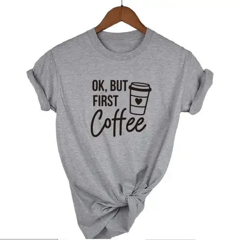 Рисовый дизайн, мама и я, хорошо, но первый кофе, молоко, подходящая детская футболка, повседневная женская футболка с коротким рукавом, Прямая поставка - Цвет: gray t black COFFEE