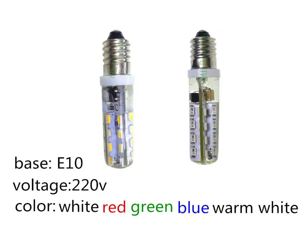 E10 220V LED 3014 32smd 화이트 레드 블루 그린 따뜻한 화이트 작은 스레드 led, 220V E10 실리콘 젤 led E10 220V 레드 조명 전구 E10