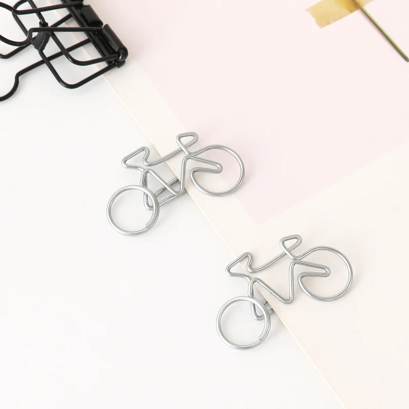 TUTU 10Pcs Cute Decorative Bicycle Shaped Paper Clips Scrapbook Memo Clip Metal Binder Paperclips Bookmark Stationery H0318