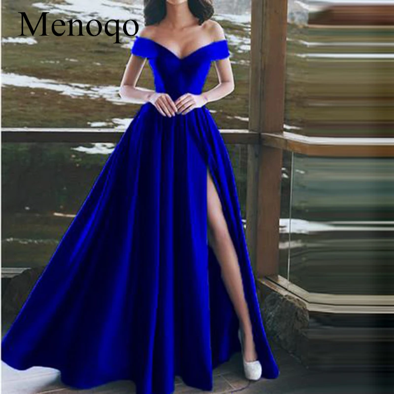 Elegant Evening Dresses Sweetheart Satin Boat Neck Evening Gowns Long Party Gowns Side Split Robe De Soiree Sexy Formal Dresses (2)_副本