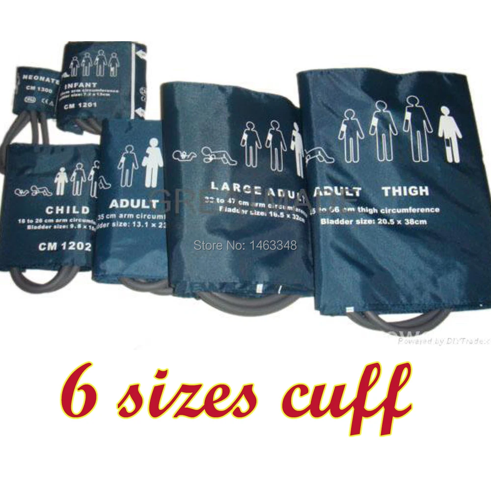 6 Different Sizes of BP cuffs, Adult Child Infant Neonatal Thigh Extra