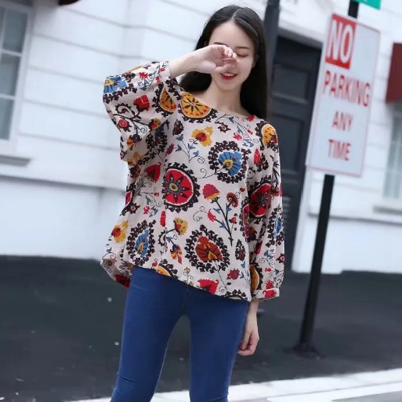 

Female Long Sleeve T-shirt Women Flora Print T-shirts Casual Top 2019 Women Clothing