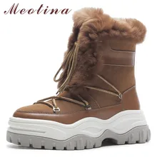 Meotina/зимние сапоги на натуральном меху; женские ботильоны из натуральной кожи на плоской платформе; теплая шерстяная обувь на шнуровке; женская зимняя обувь; размер 40