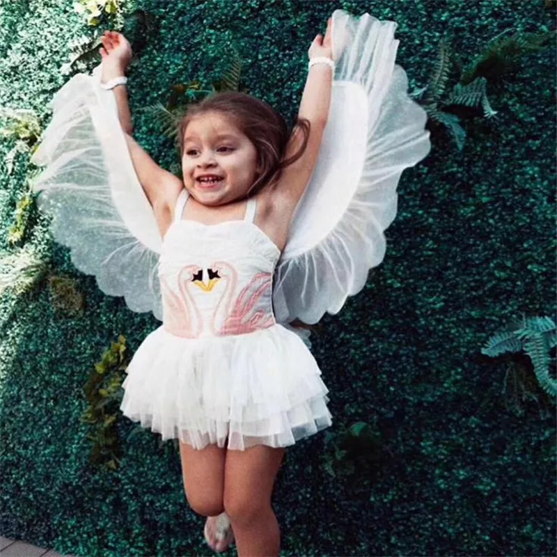 Anime Girl Swan Angel Flamingo Cosplay Costume Wing Removable Dress Strap Skirt Christmas Party Halloween For Kids | Тематическая