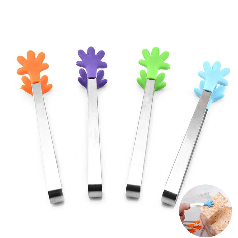 

1pcs Food Clip Handle Clamp Stainless Steel Mini Silicone Tongs Pliers Kitchenware Salad Hand Clip Food Clips Kitchen Folder