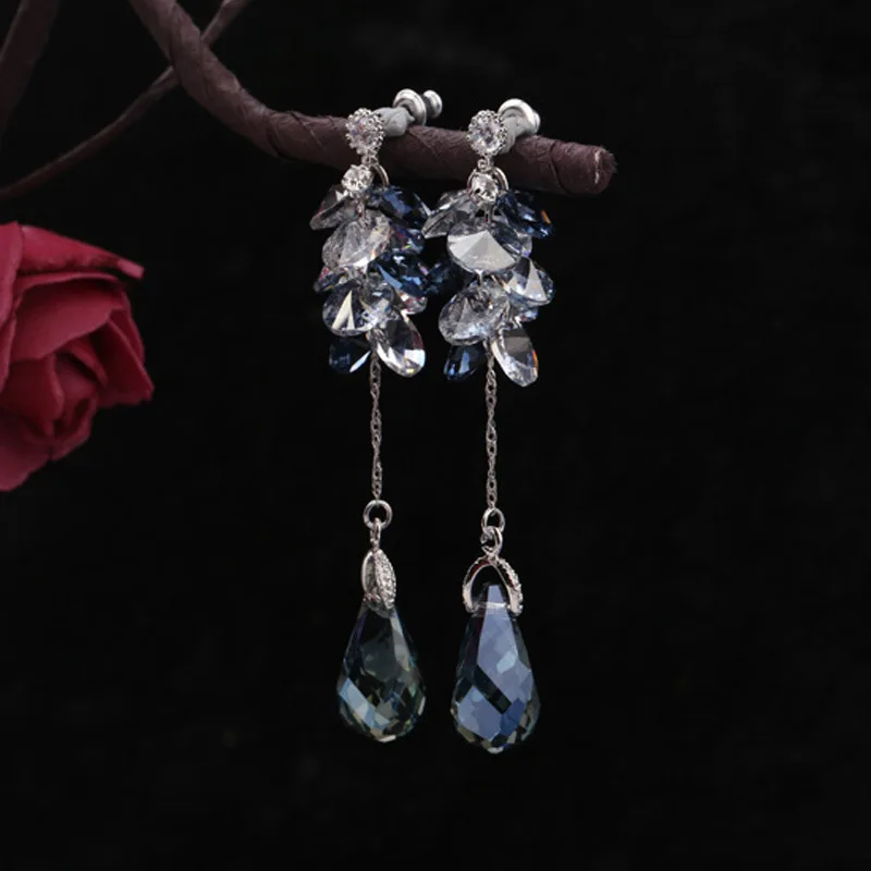 

Designer handmade string crystal long Tassel Earrings