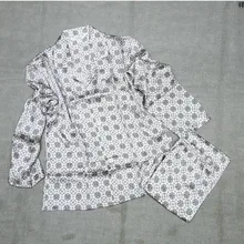 Шелковая пижама тутового цвета, Мужская шелковая Домашняя одежда, брюки с длинными рукавами, принт с облаками, большой размер, свободный взрыв 11