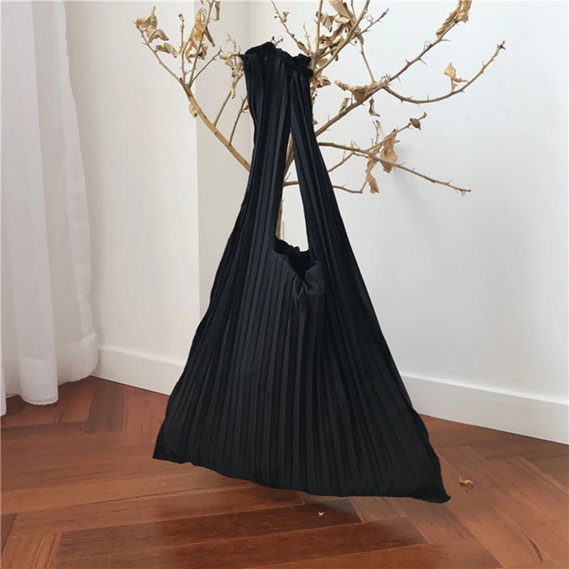 

1PC Pleat Bucket Totes Women Shoulder Shopping Bag Large Foldable Portable Simple Candy Color Storage Handbag ZJM9161